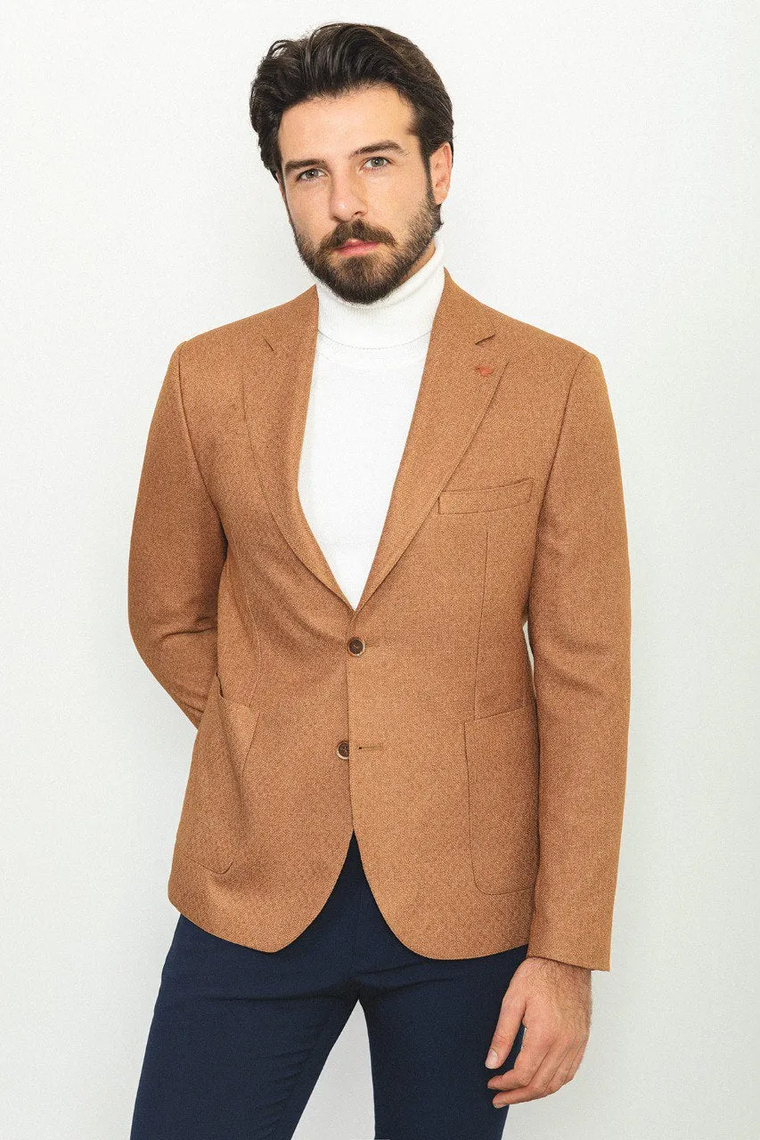 HolloMen Camel Textured Blazer Jacket
