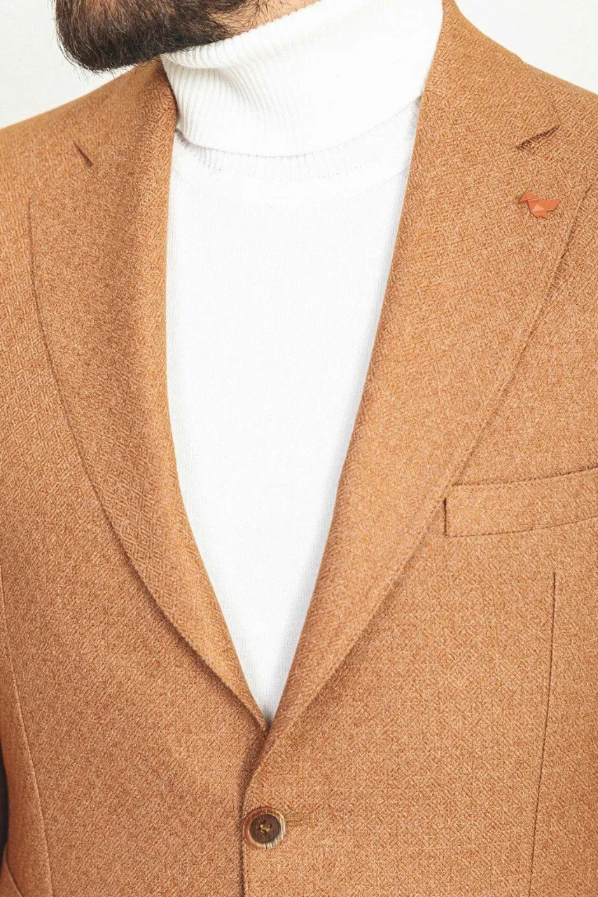 HolloMen Camel Textured Blazer Jacket