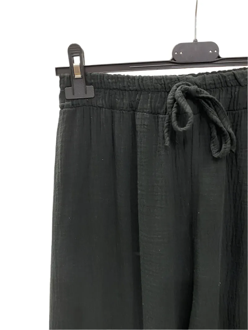 Italian Plain Cotton Gauze Trousers Elasticated Waist One Size