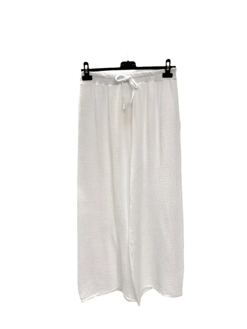 Italian Plain Cotton Gauze Trousers Elasticated Waist One Size