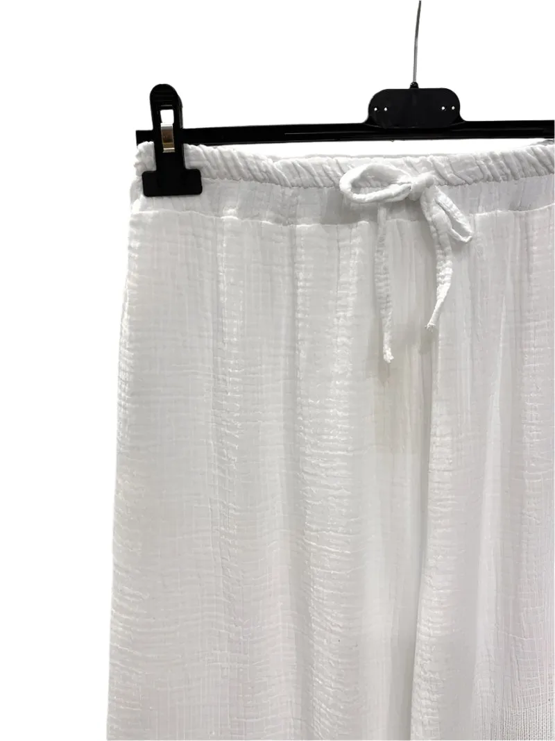Italian Plain Cotton Gauze Trousers Elasticated Waist One Size