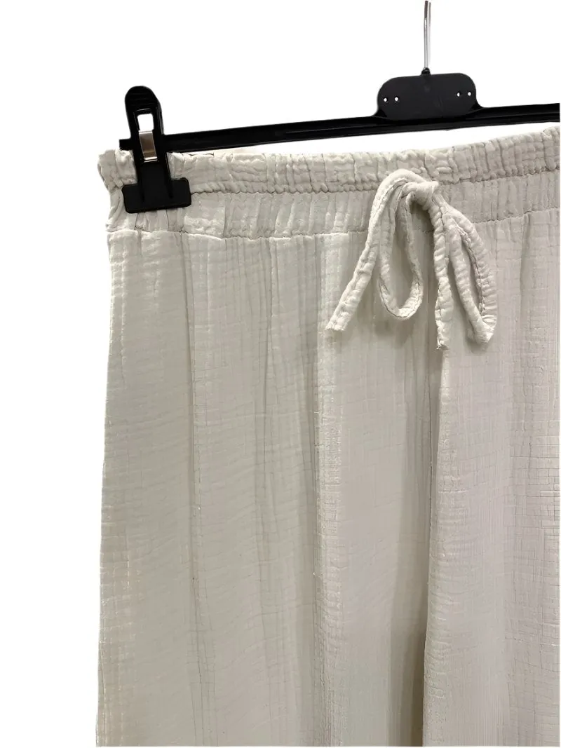 Italian Plain Cotton Gauze Trousers Elasticated Waist One Size