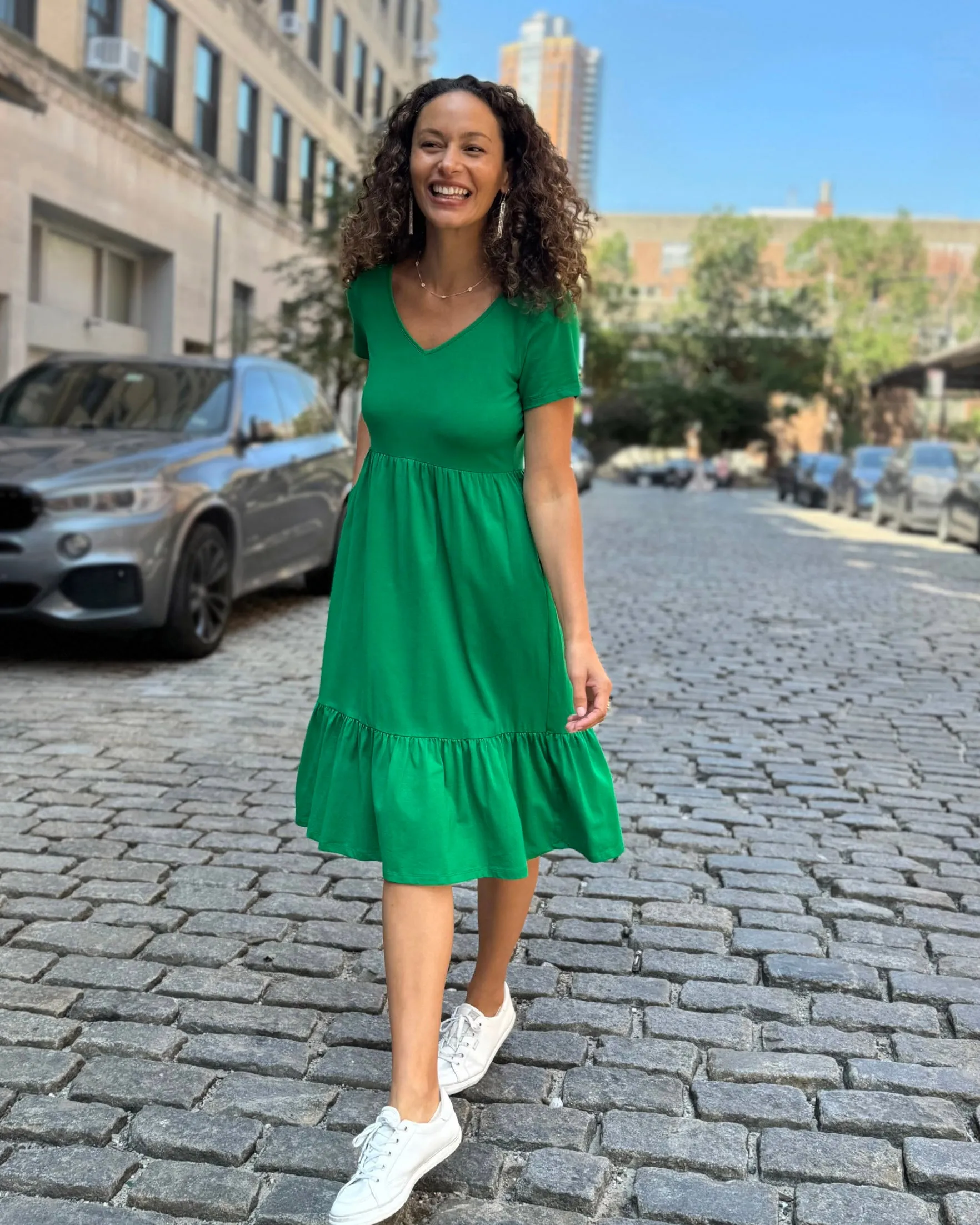 JAYDE tiered dress in Leaf Green