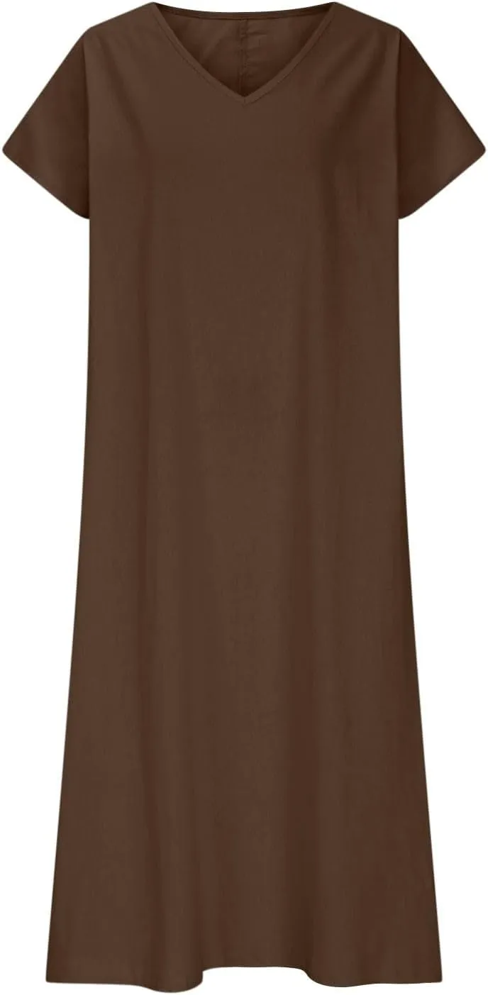 Linen Dresses for Women 2025 Trendy Vneck Long Maxi Dress Flowy Summer Sundresses Boho Beach Wear