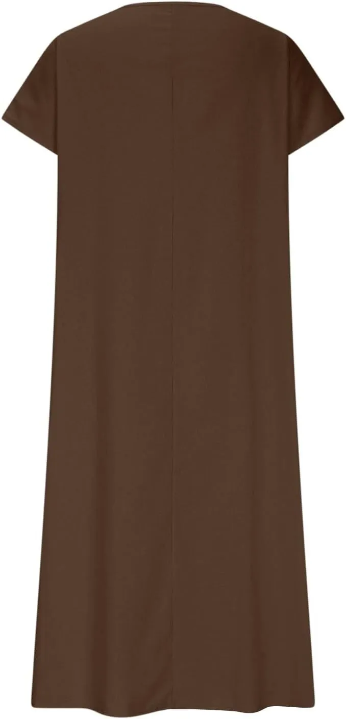 Linen Dresses for Women 2025 Trendy Vneck Long Maxi Dress Flowy Summer Sundresses Boho Beach Wear