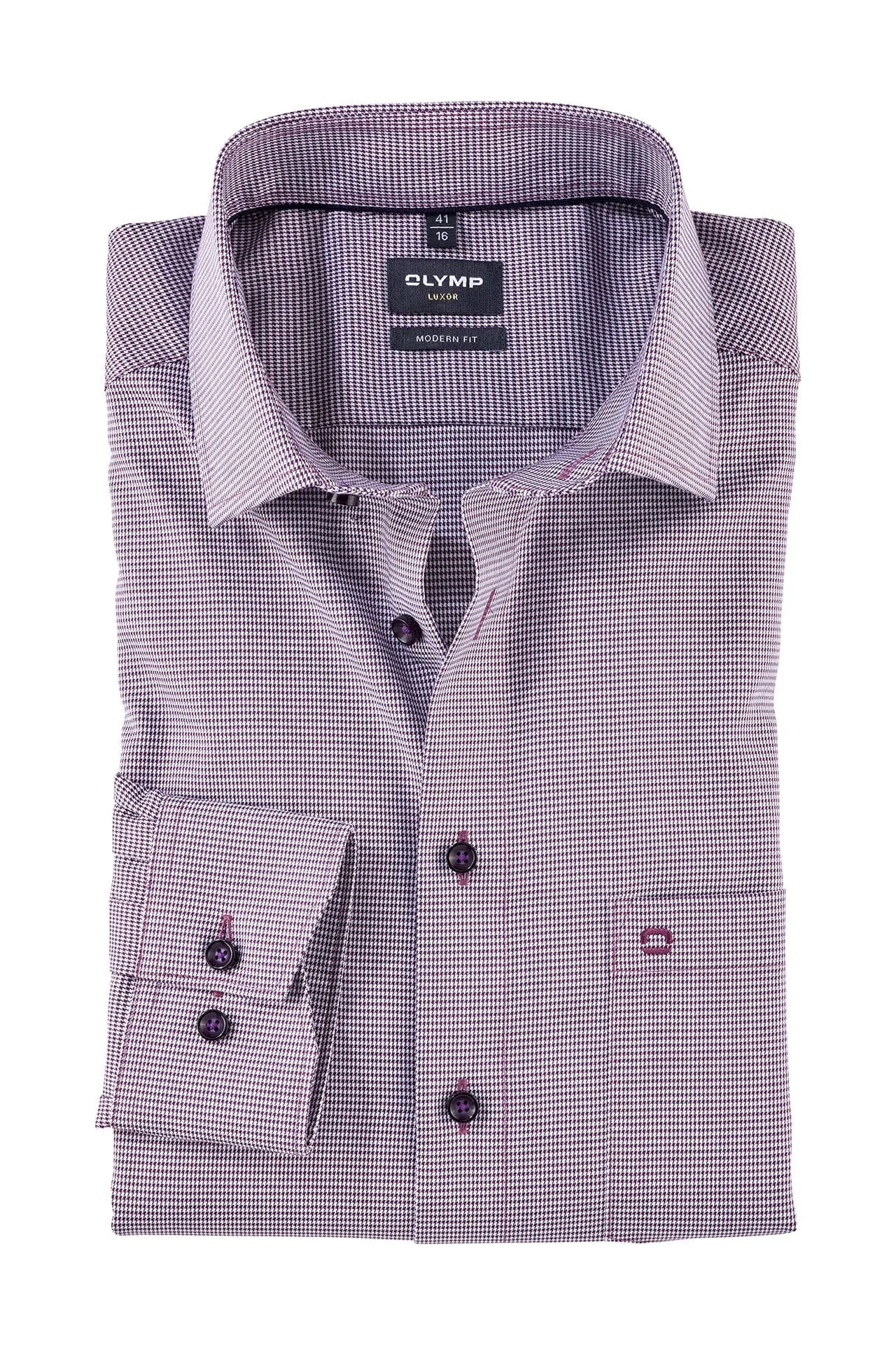 Luxor Modern Fit Mini Check Long Sleeve Shirt - Plum