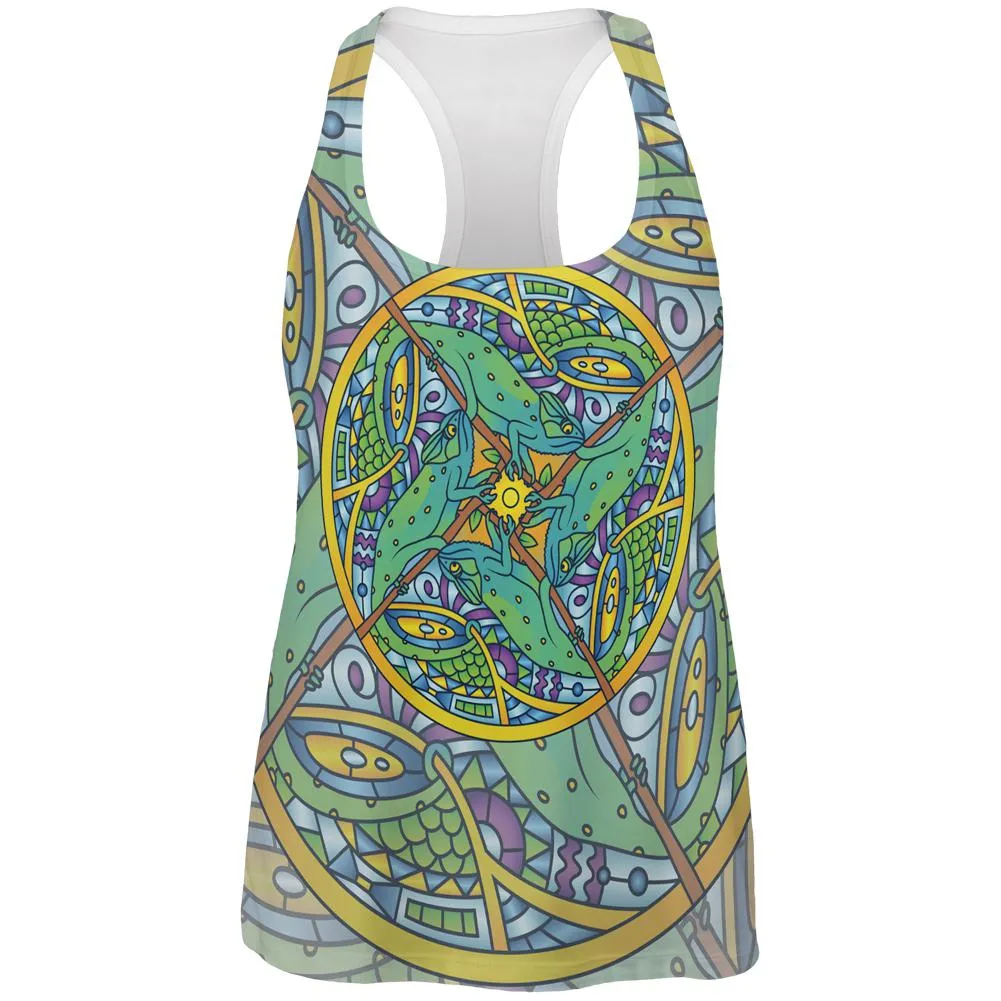 Mandala Trippy Stained Glass Chameleon All Over Womens Work Out Tank Top