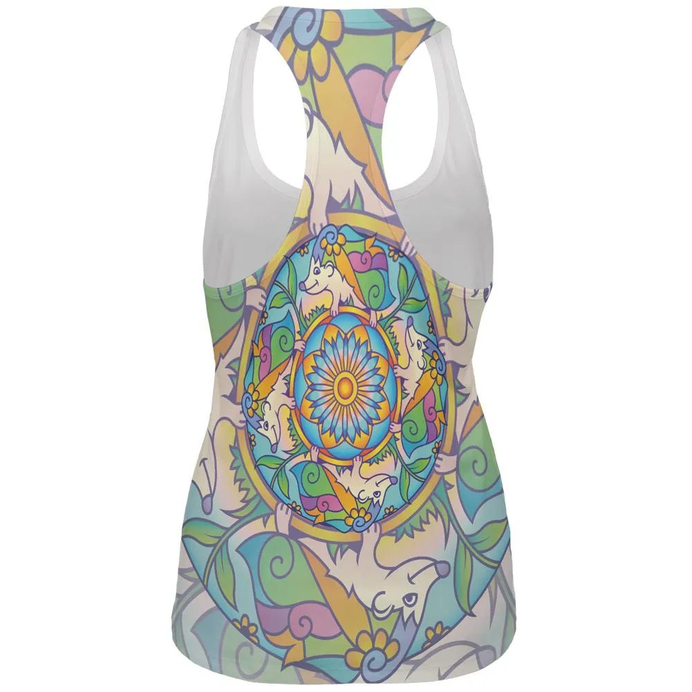 Mandala Trippy Stained Glass Hedgehog All Over Womens Work Out Tank Top