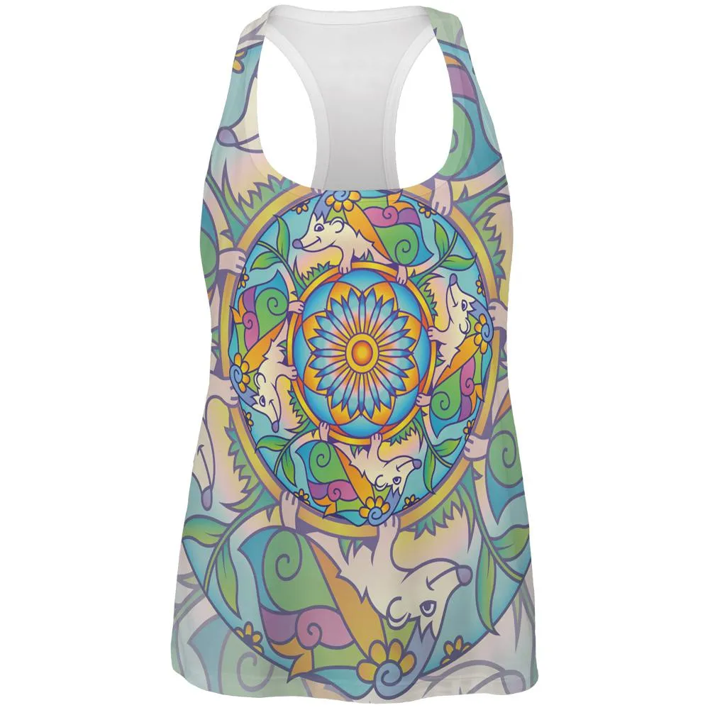 Mandala Trippy Stained Glass Hedgehog All Over Womens Work Out Tank Top