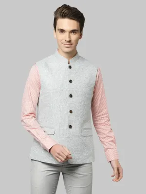 Men Green Slim Fit Structure Polyester Blend Waist Coat
