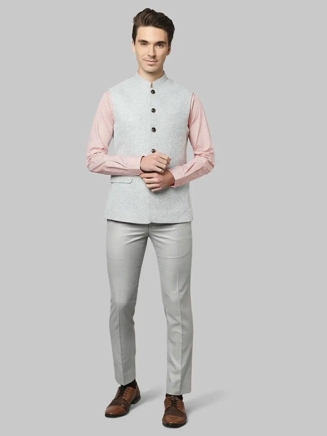 Men Green Slim Fit Structure Polyester Blend Waist Coat
