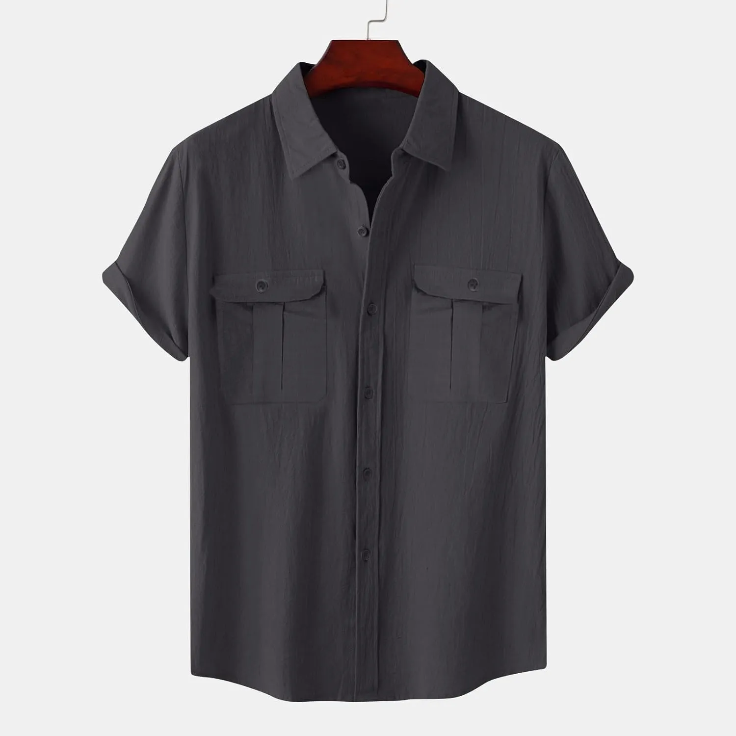 Men's Button Down Short Sleeve Shirt Casual Cotton Linen Beach Tops Plus Size Collared Basic Shirts Holiday Outfits