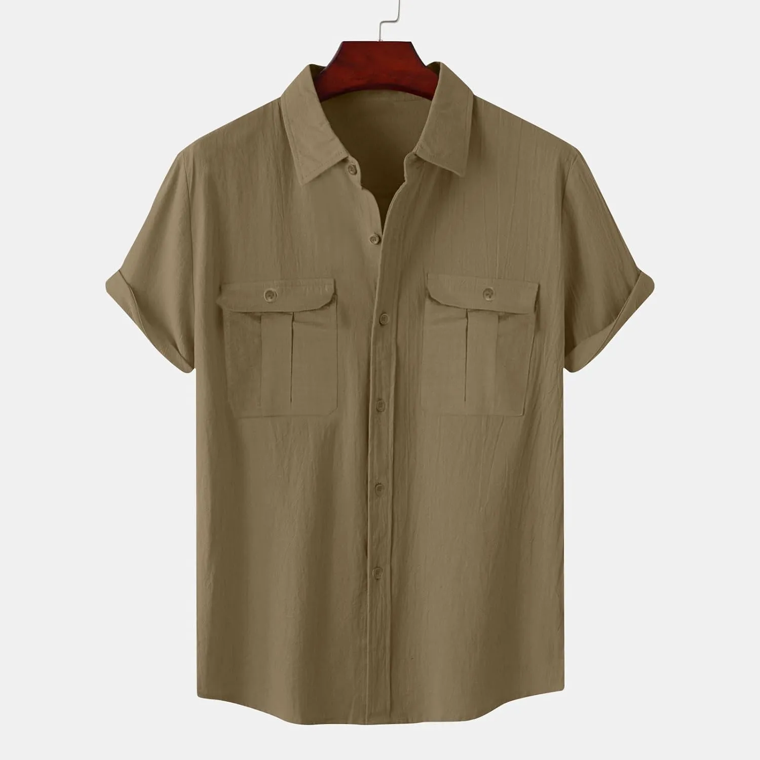 Men's Button Down Short Sleeve Shirt Casual Cotton Linen Beach Tops Plus Size Collared Basic Shirts Holiday Outfits