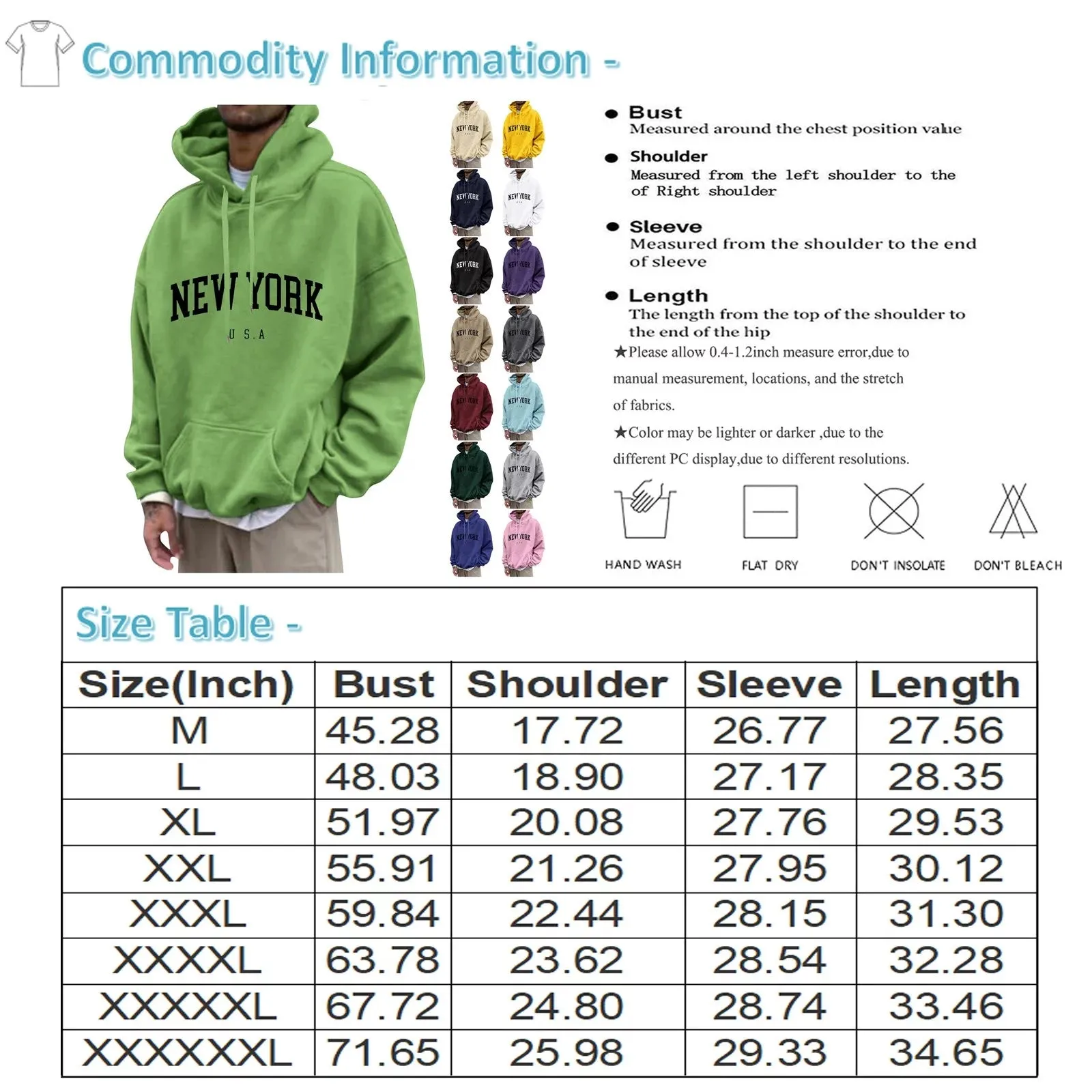 Mens New York Sweatshirt Hoodie Letter Print with Pocket Hooded Long Sleeve Graphic Hoodies Loose Fit Lightweight Casual Pullover Hoody Funny Baggy Jacket Light Gray XL