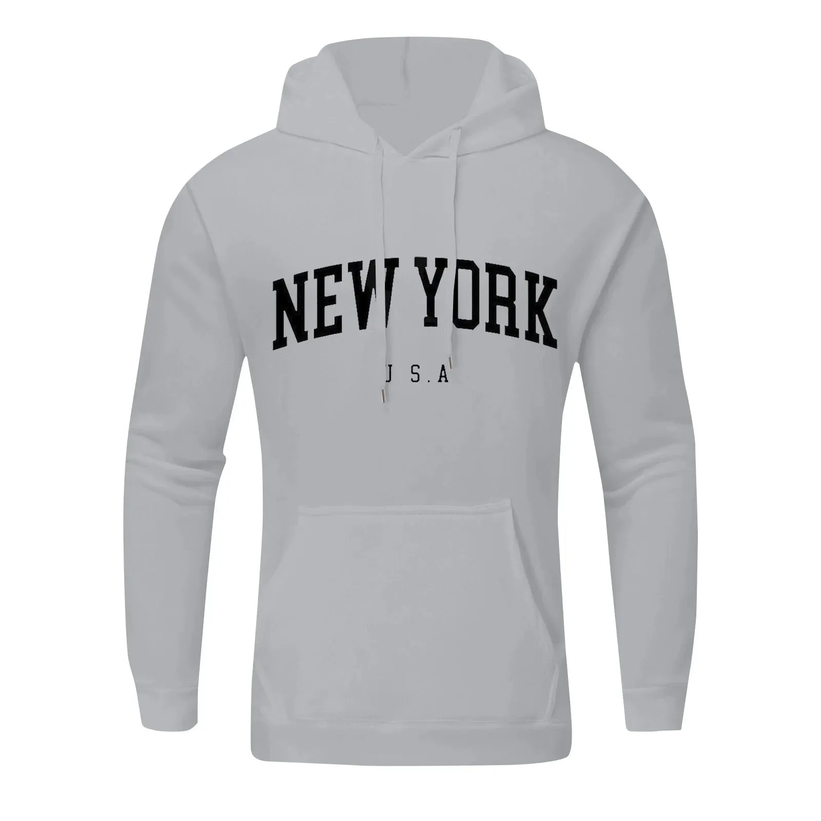 Mens New York Sweatshirt Hoodie Letter Print with Pocket Hooded Long Sleeve Graphic Hoodies Loose Fit Lightweight Casual Pullover Hoody Funny Baggy Jacket Light Gray XL