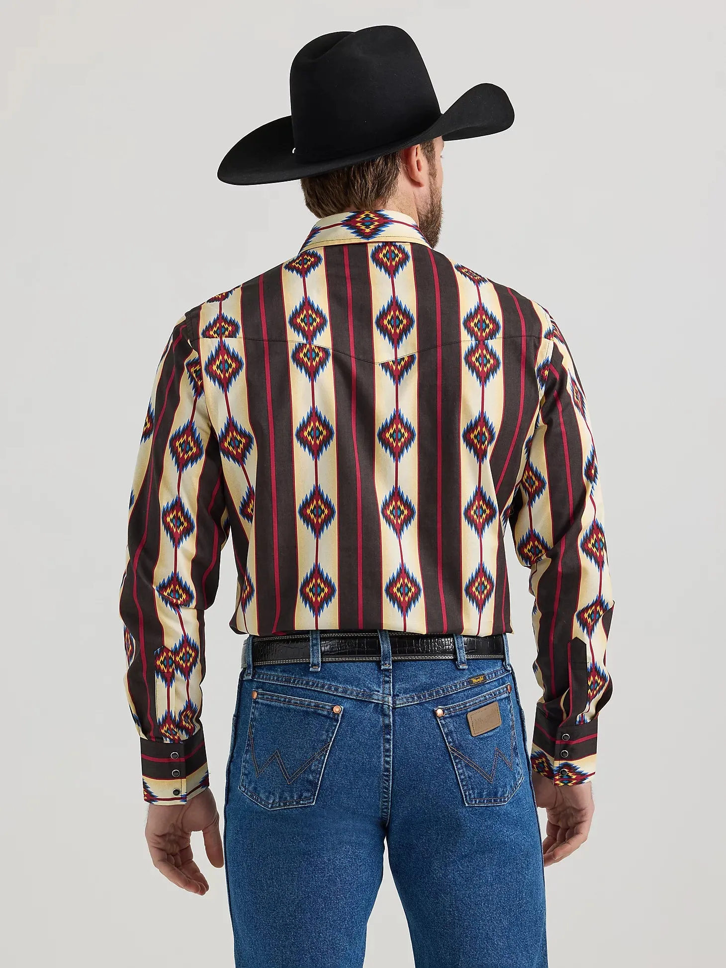 Men's Wrangler Checotah Aztec Stripe Long Sleeve Snap Shirt