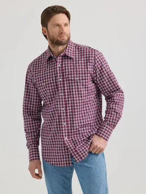 Men's Wrangler Wrinkle Resistant Classic Red Plaid Long Sleeve Snap Shirt