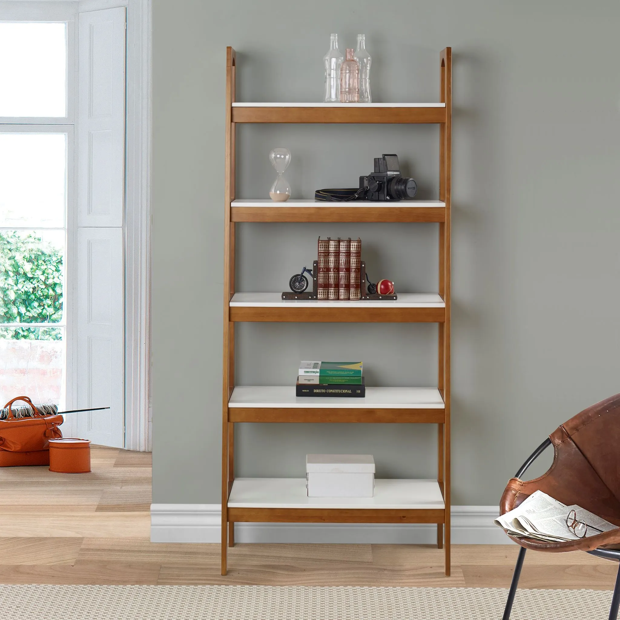Mid Century Modern Open Bookcase - Castanho/White Finish - MD23312