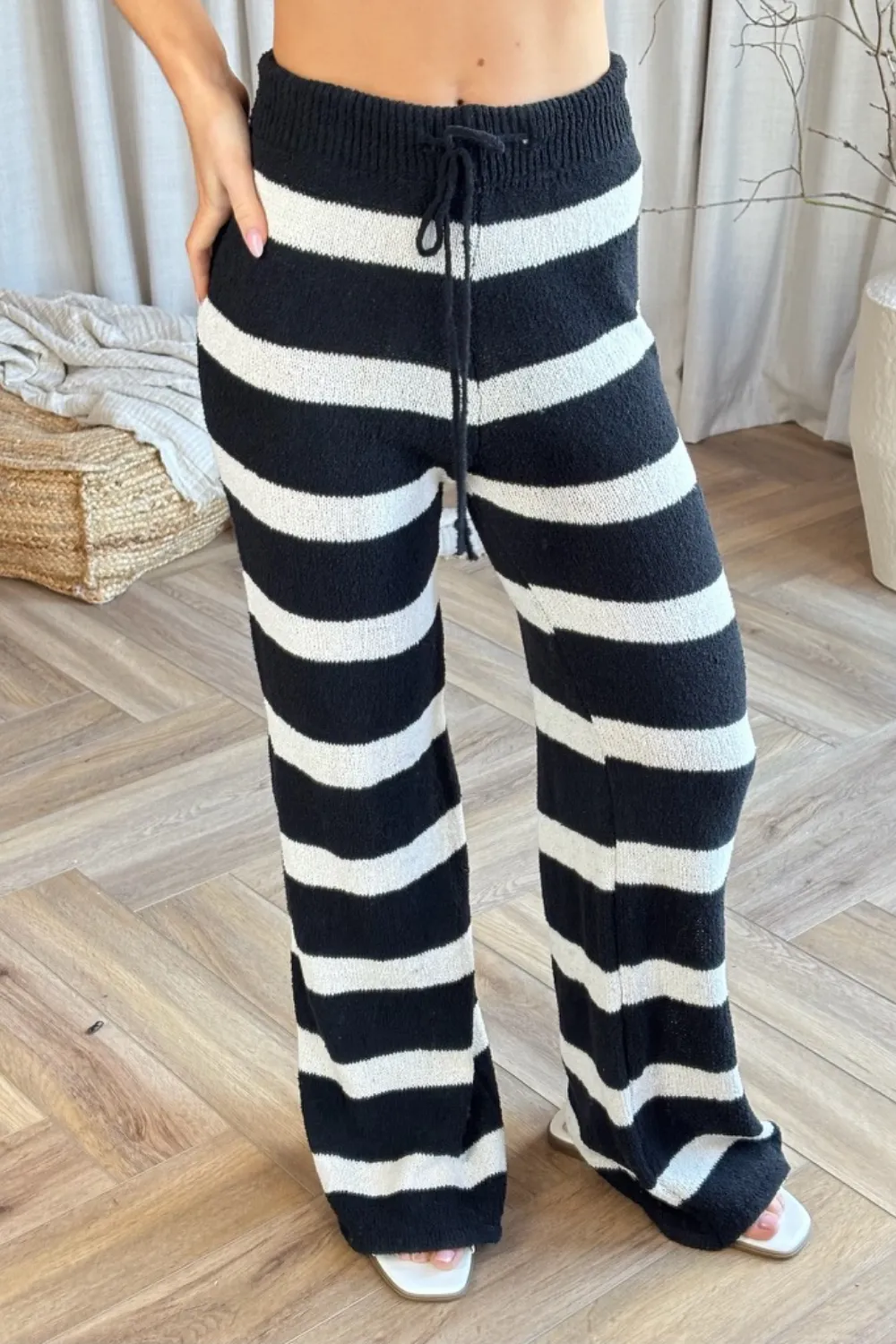 Mila black & white striped knit trousers