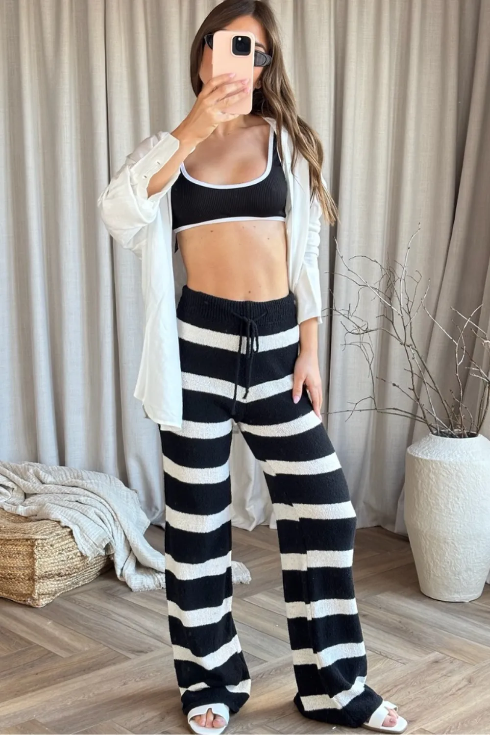 Mila black & white striped knit trousers