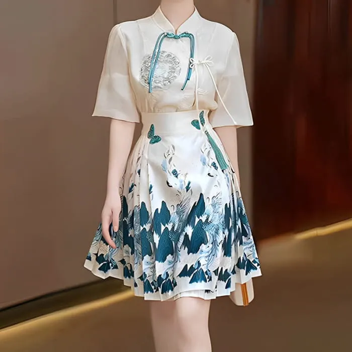 Mountain Print Shirt Skirt Set