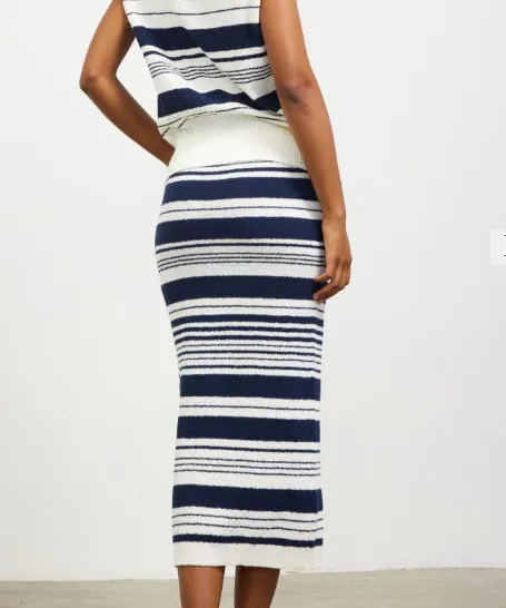 Multi Stripe Midi Skirt - Off White/Navy