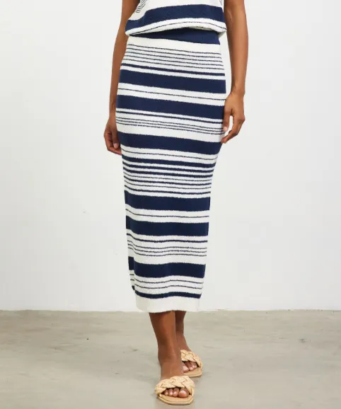 Multi Stripe Midi Skirt - Off White/Navy