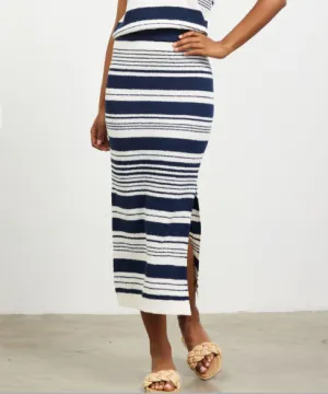 Multi Stripe Midi Skirt - Off White/Navy