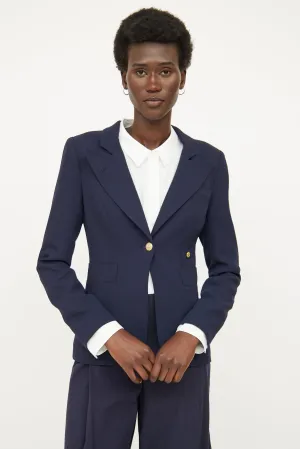 Navy Wool Gold Button Blazer