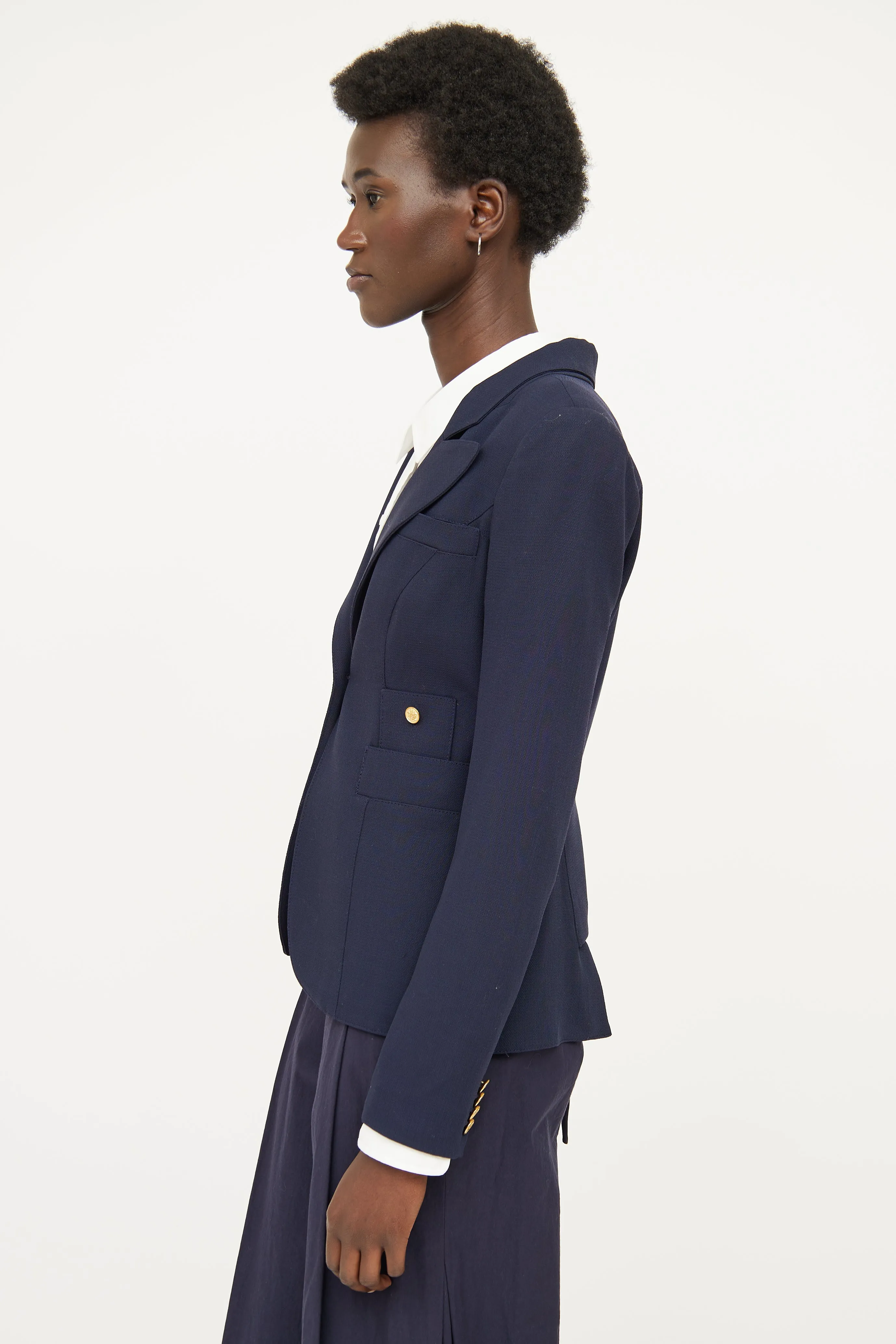 Navy Wool Gold Button Blazer