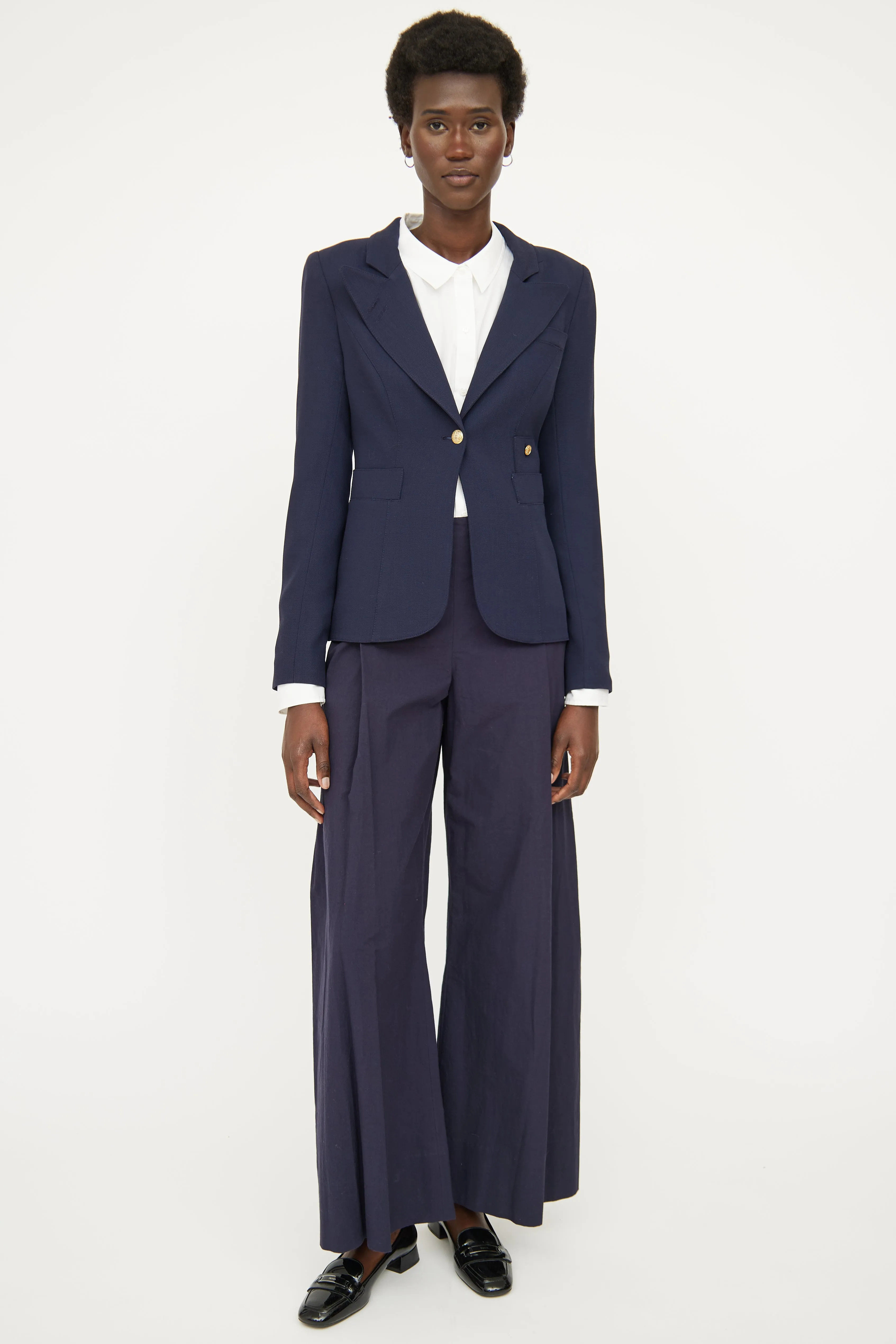 Navy Wool Gold Button Blazer