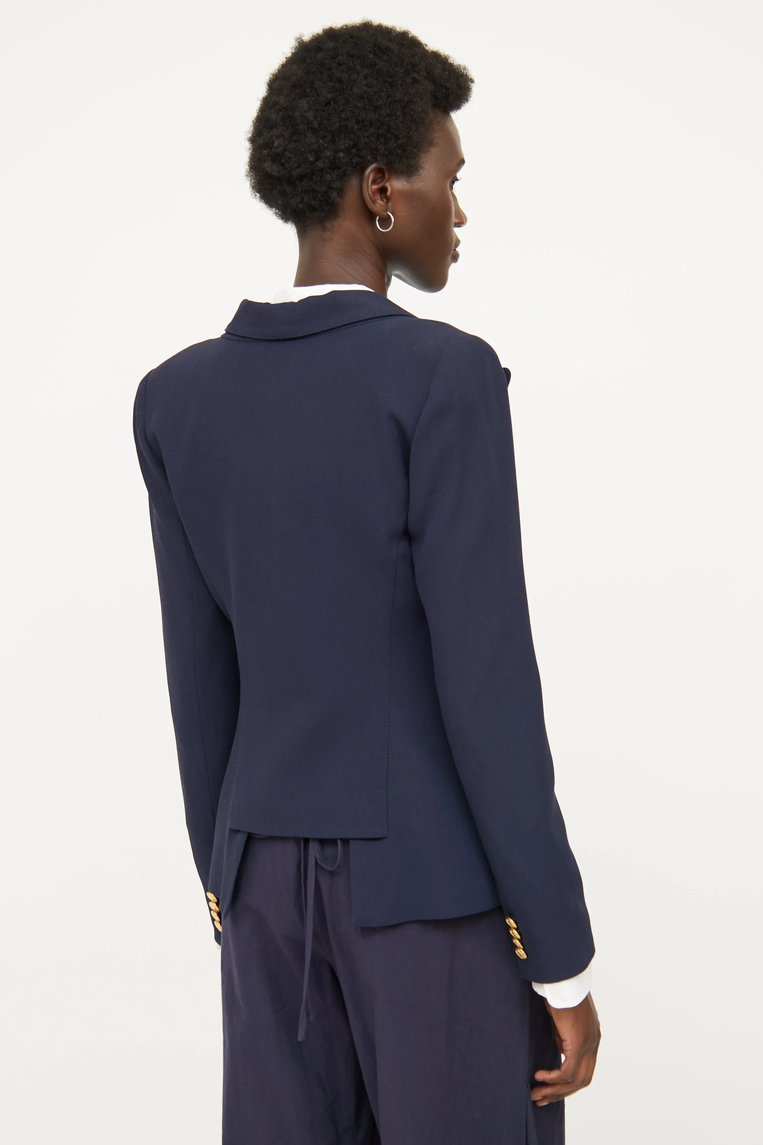 Navy Wool Gold Button Blazer