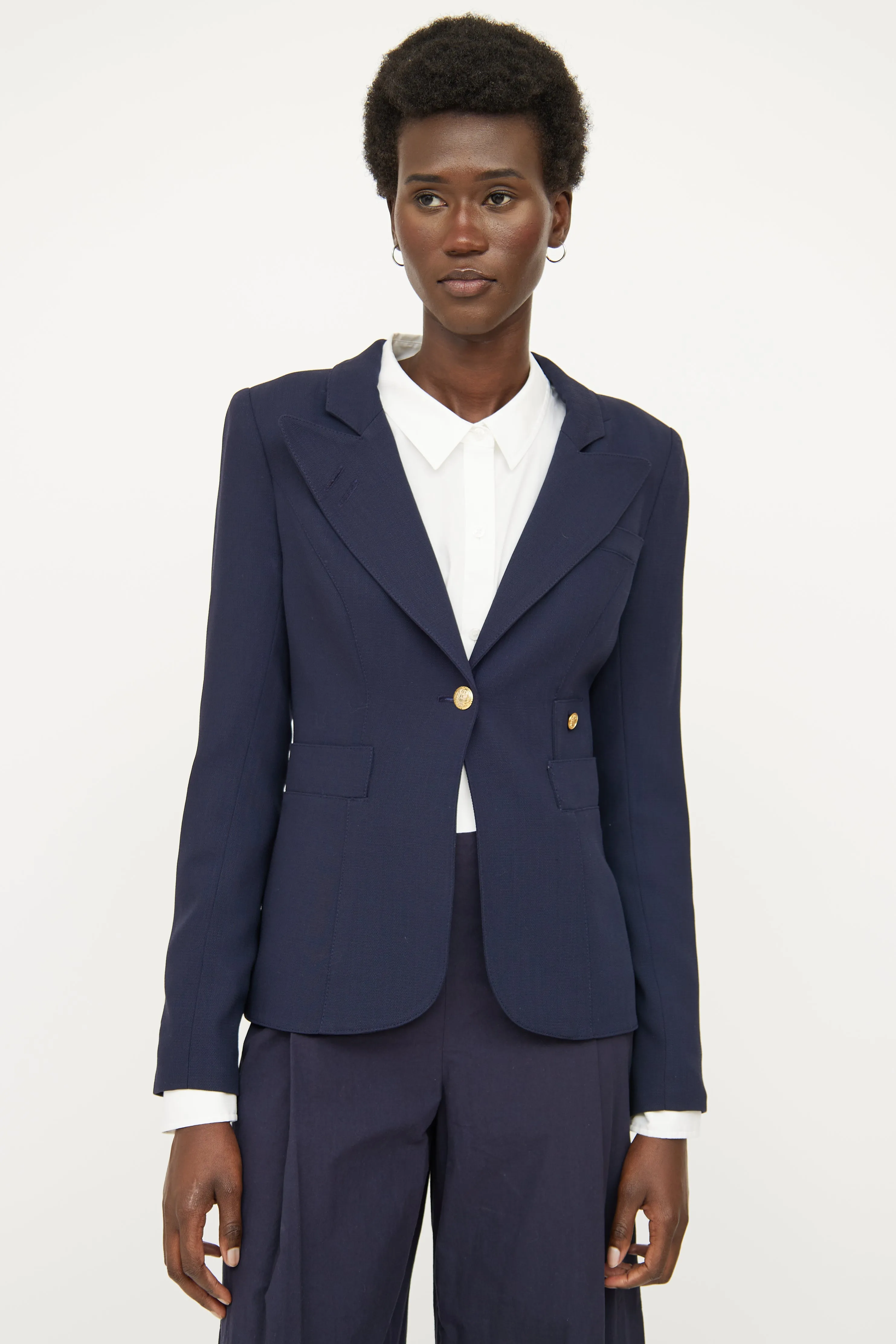 Navy Wool Gold Button Blazer