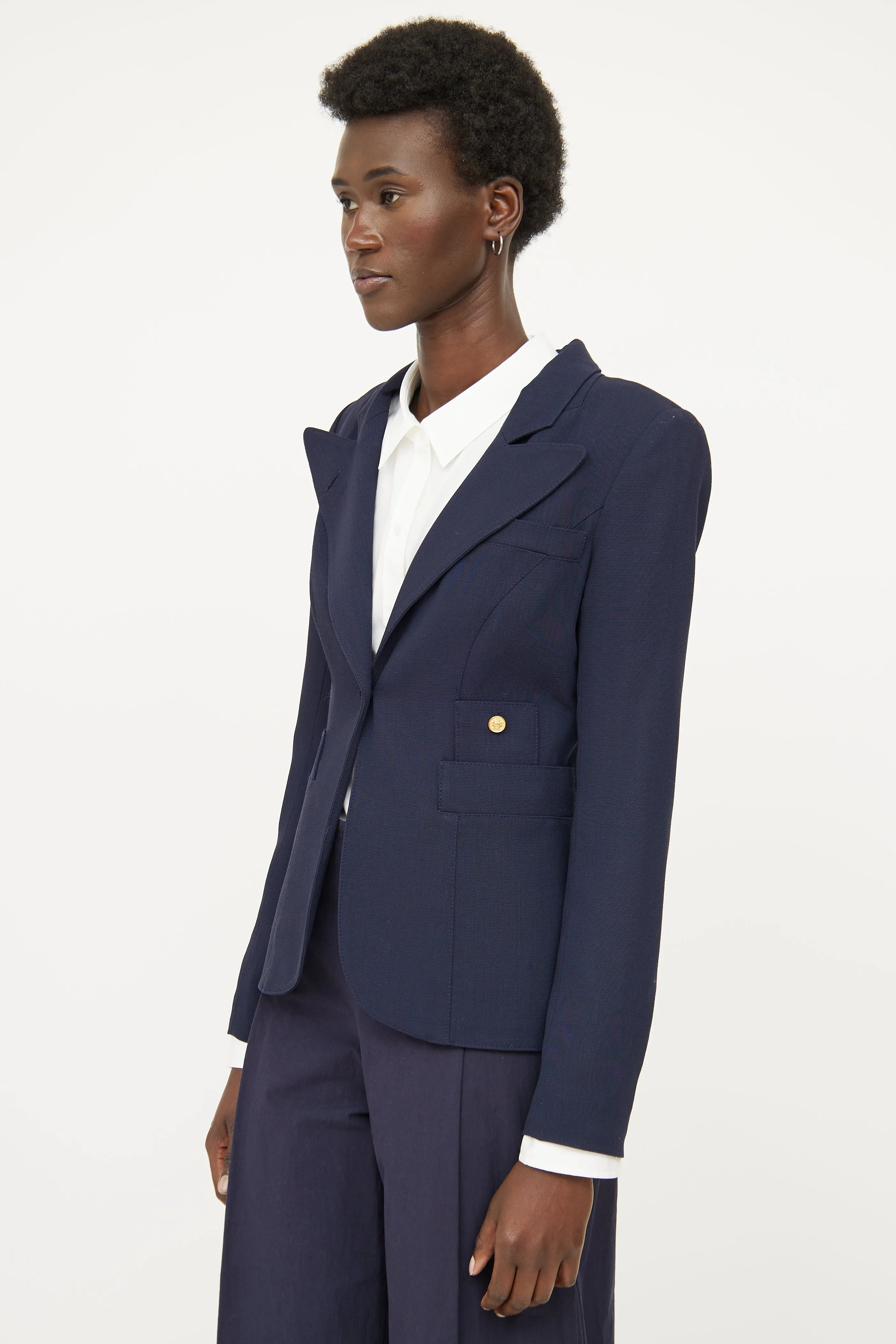 Navy Wool Gold Button Blazer
