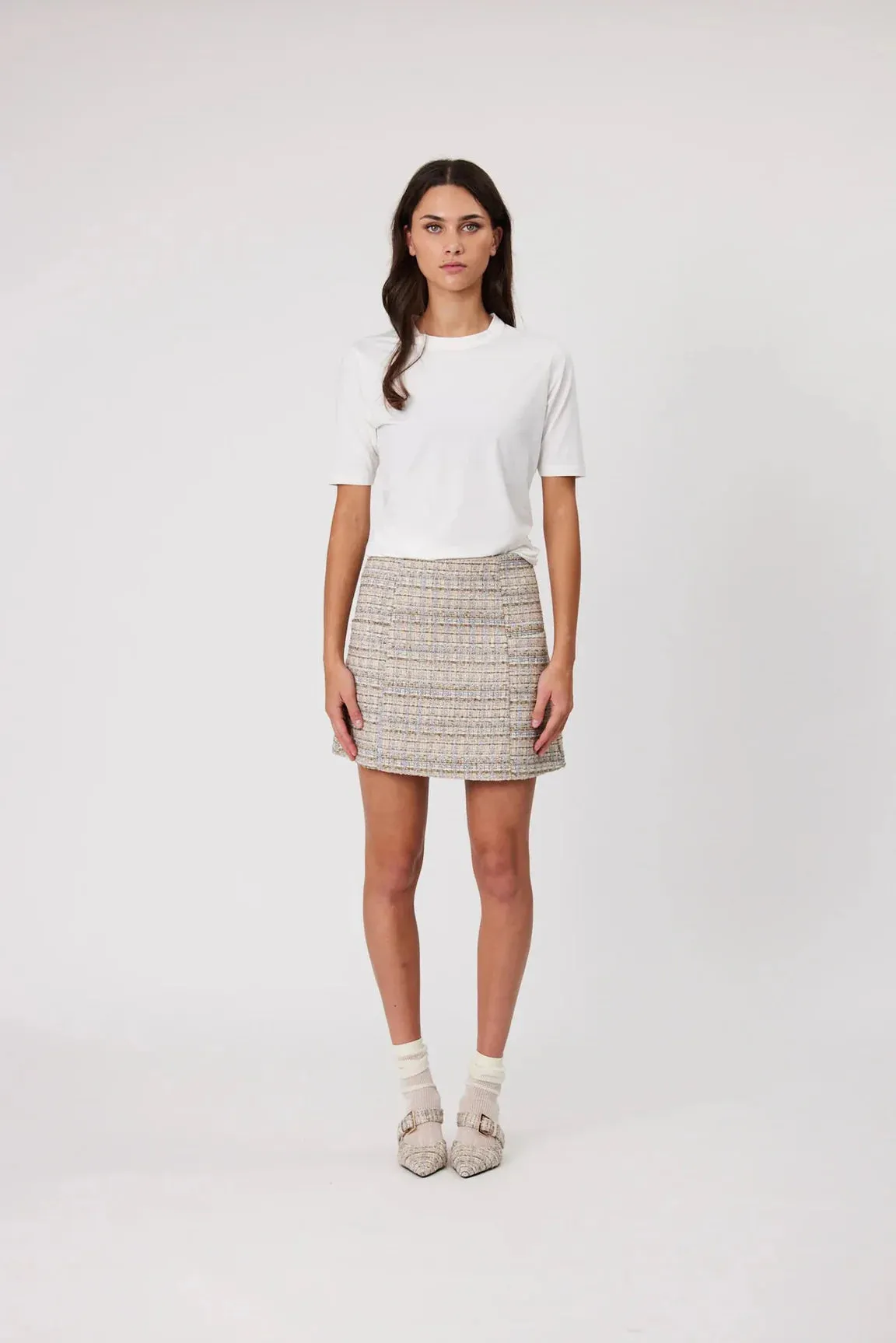 Nola Mini Skirt Oat Tweed