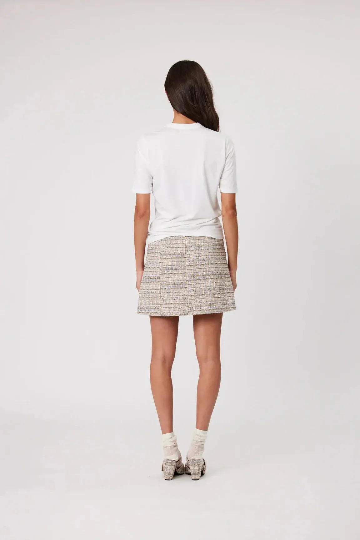 Nola Mini Skirt Oat Tweed