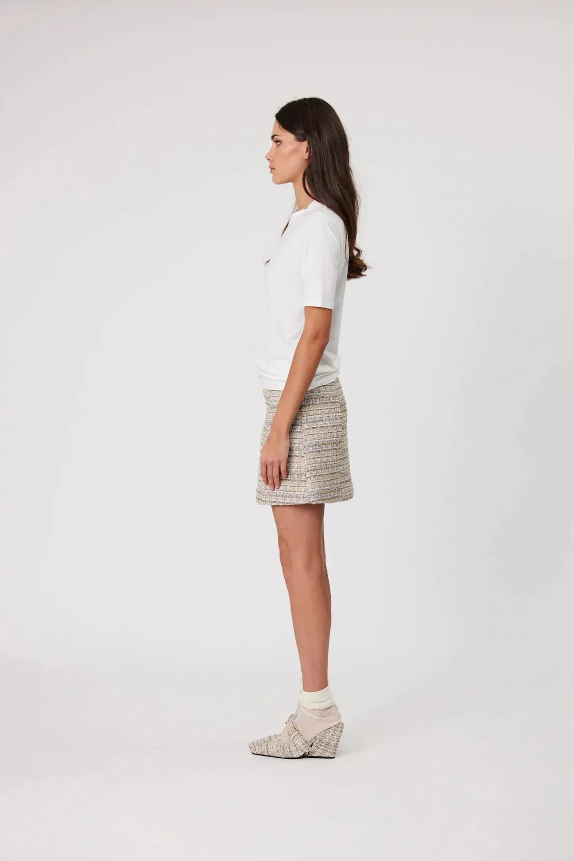 Nola Mini Skirt Oat Tweed