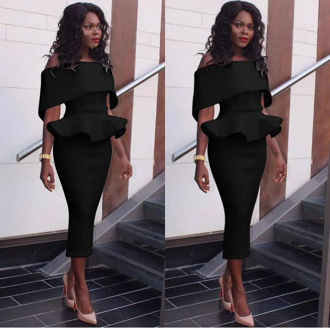 Off Shoulder Falbala Bodycon Long Party Dress