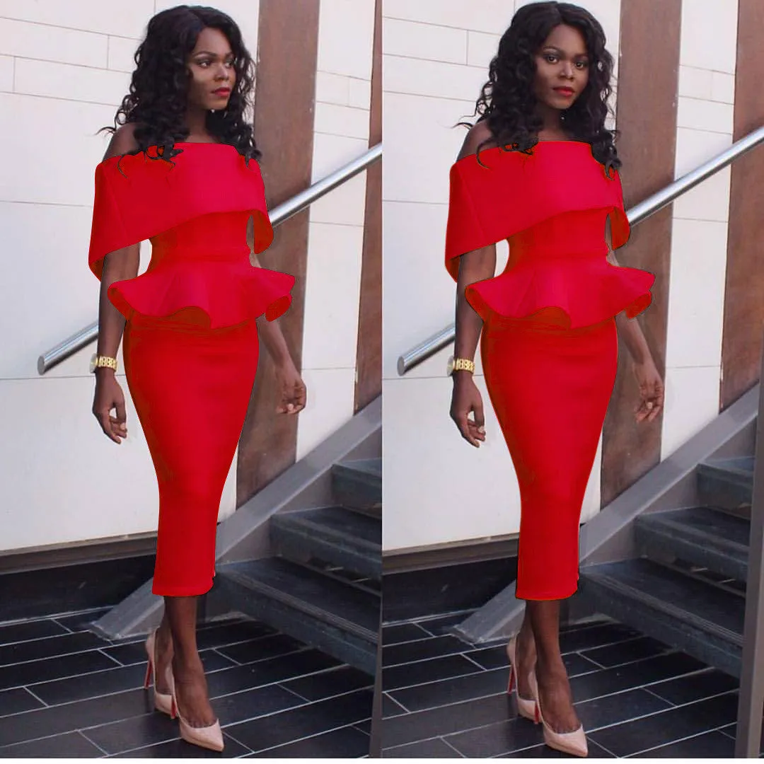 Off Shoulder Falbala Bodycon Long Party Dress