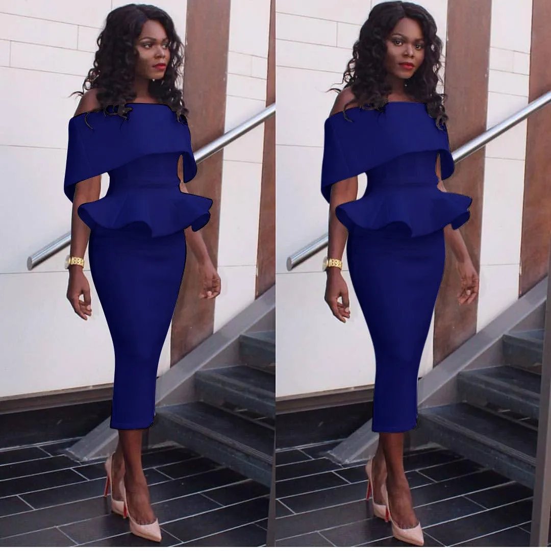 Off Shoulder Falbala Bodycon Long Party Dress