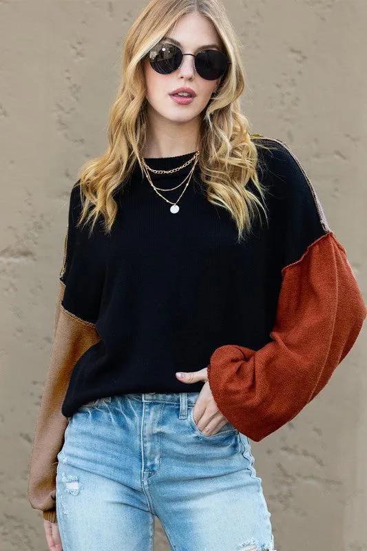 Ojai Color Block Balloon Sleeve Sweater