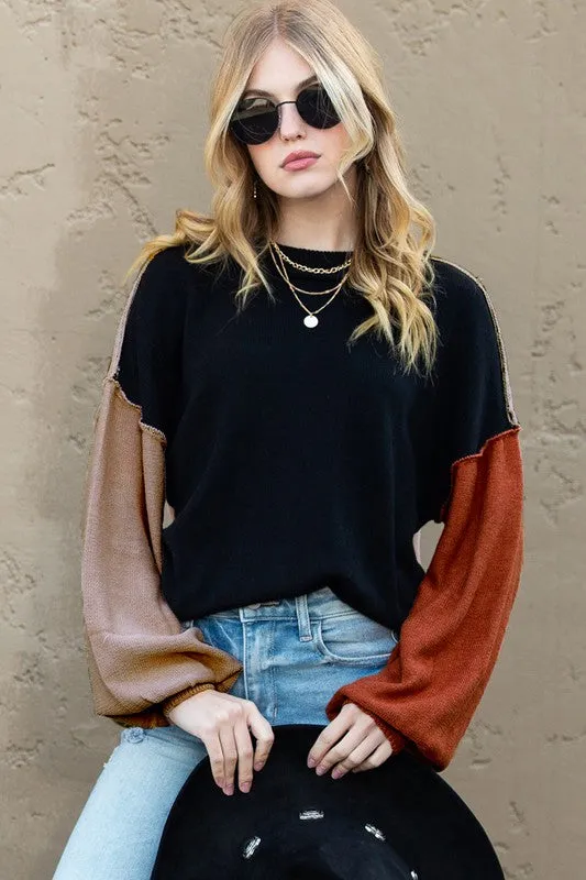 Ojai Color Block Balloon Sleeve Sweater