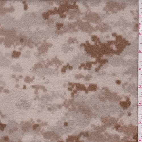 Pale Tan/Taupe Pixelated Camo Printed Fleece Fabric