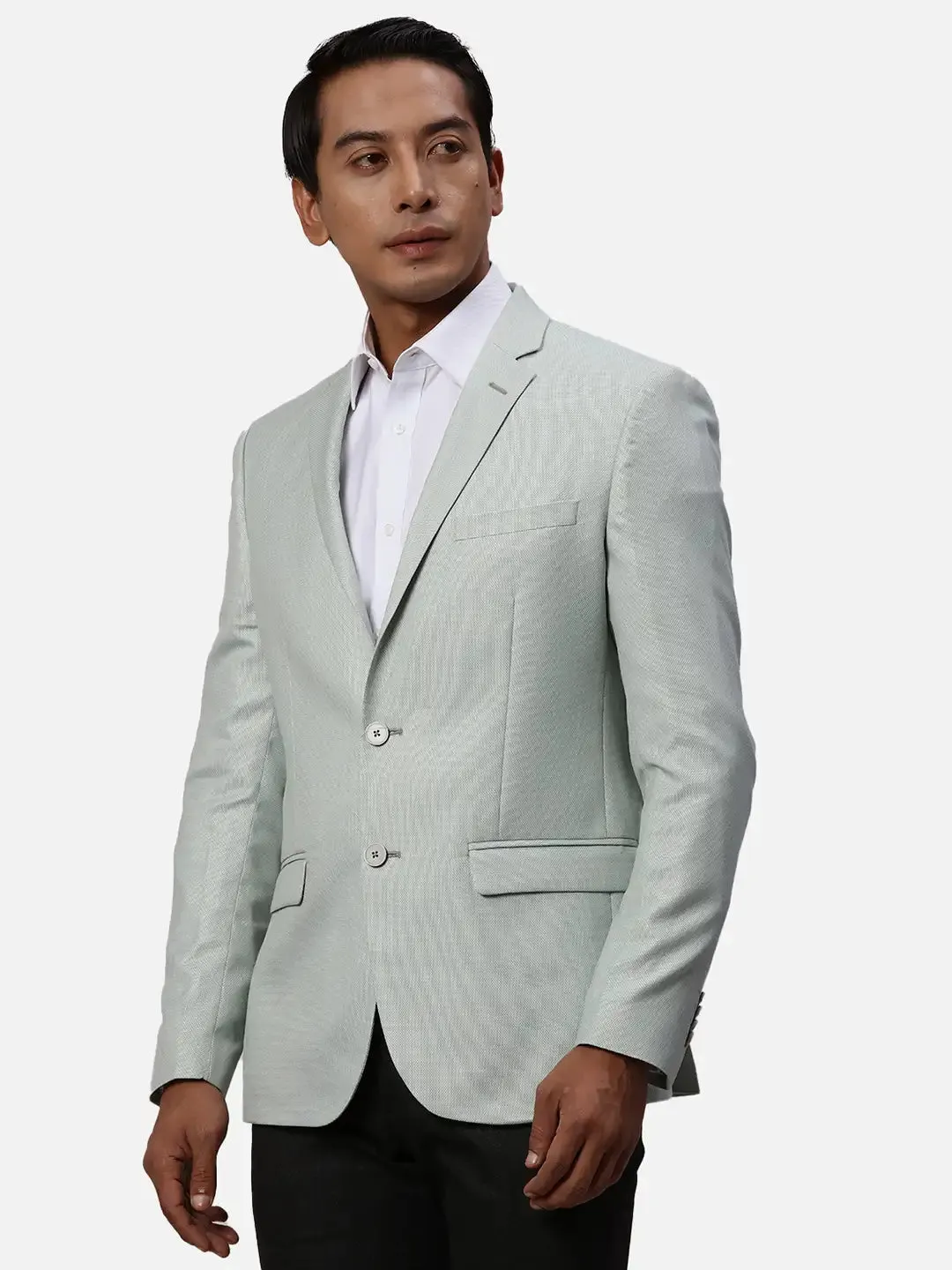 Park Avenue Slim Fit Self Design Light Green Blazer