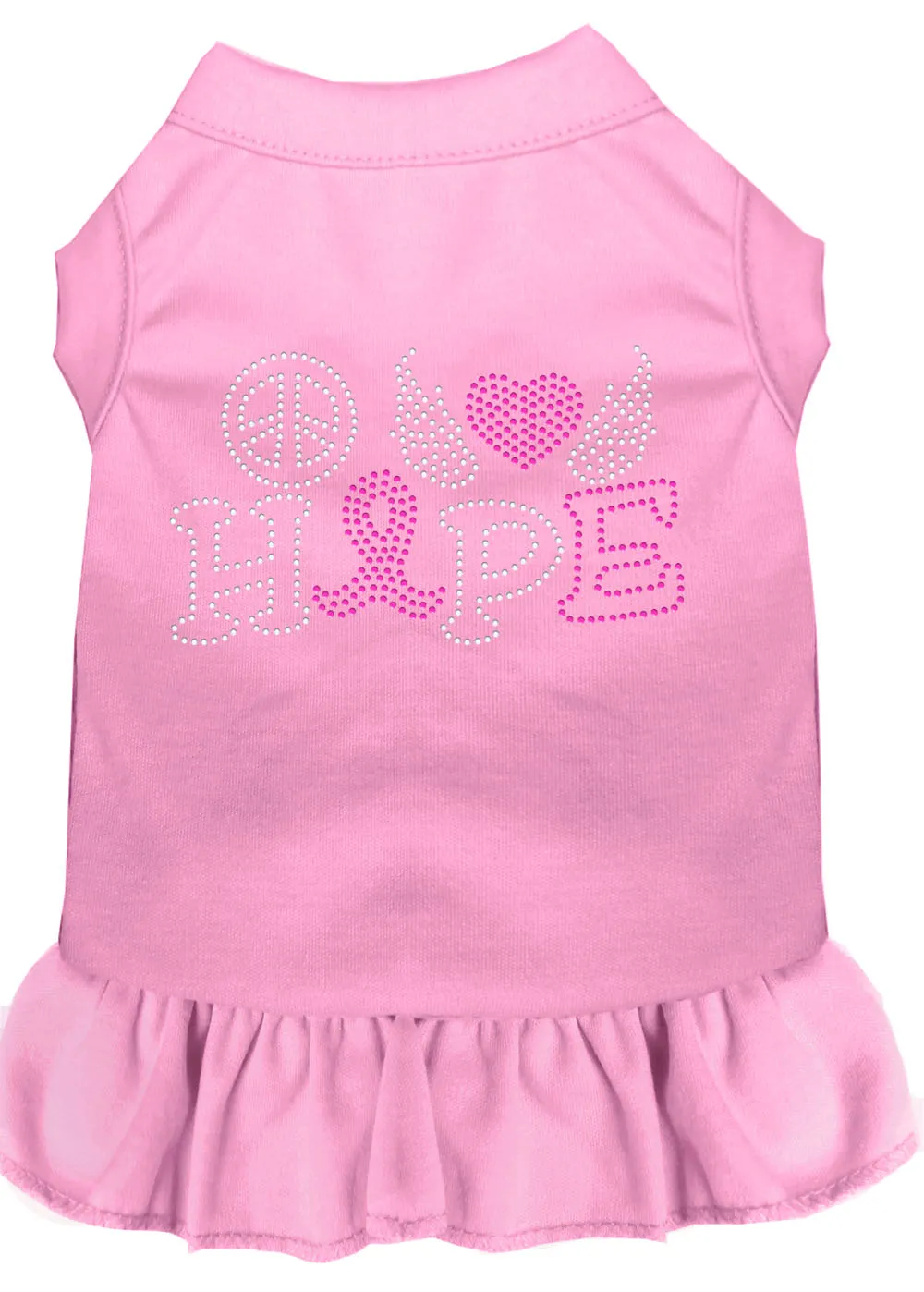 Peace Love Hope Breast Cancer Rhinestone Pet Dress Light Pink Xs