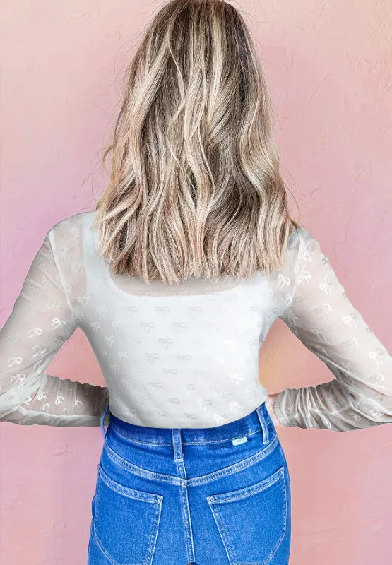 Pink Bow Round Neck Long Sleeve Top - Casual Chic Fashion