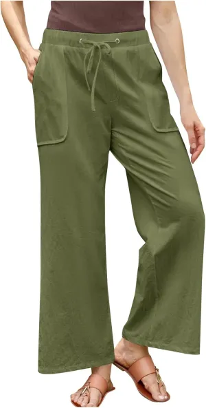 Plus Size Cotton Linen Pants Women Dressy Casual Elastic High Waisted Slacks Summer Trousers with Pockets