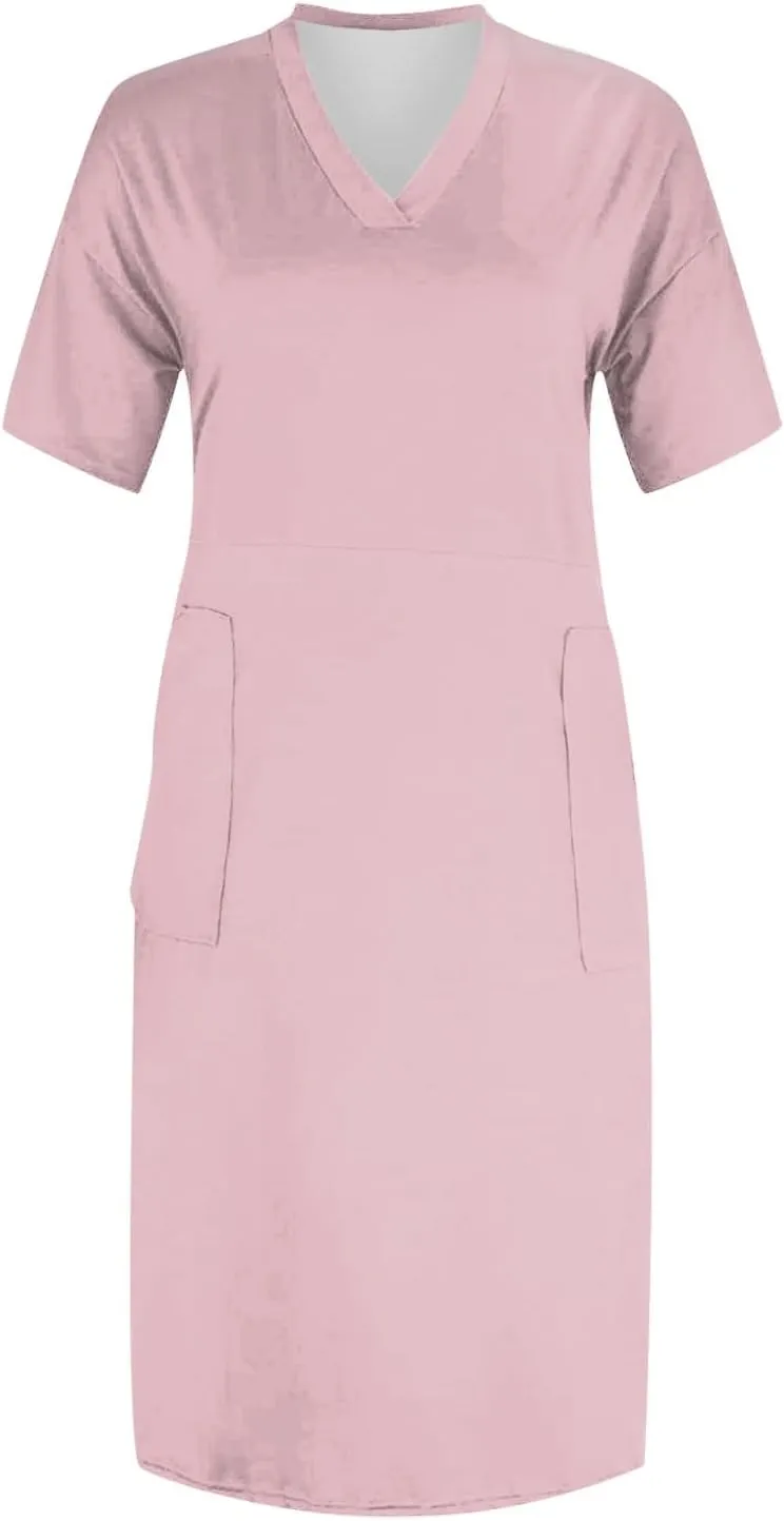 Plus Size Dresses for Curvy Women Oversize T Shirt Midi Dress Loose Short Sleeve V Neck Dress
