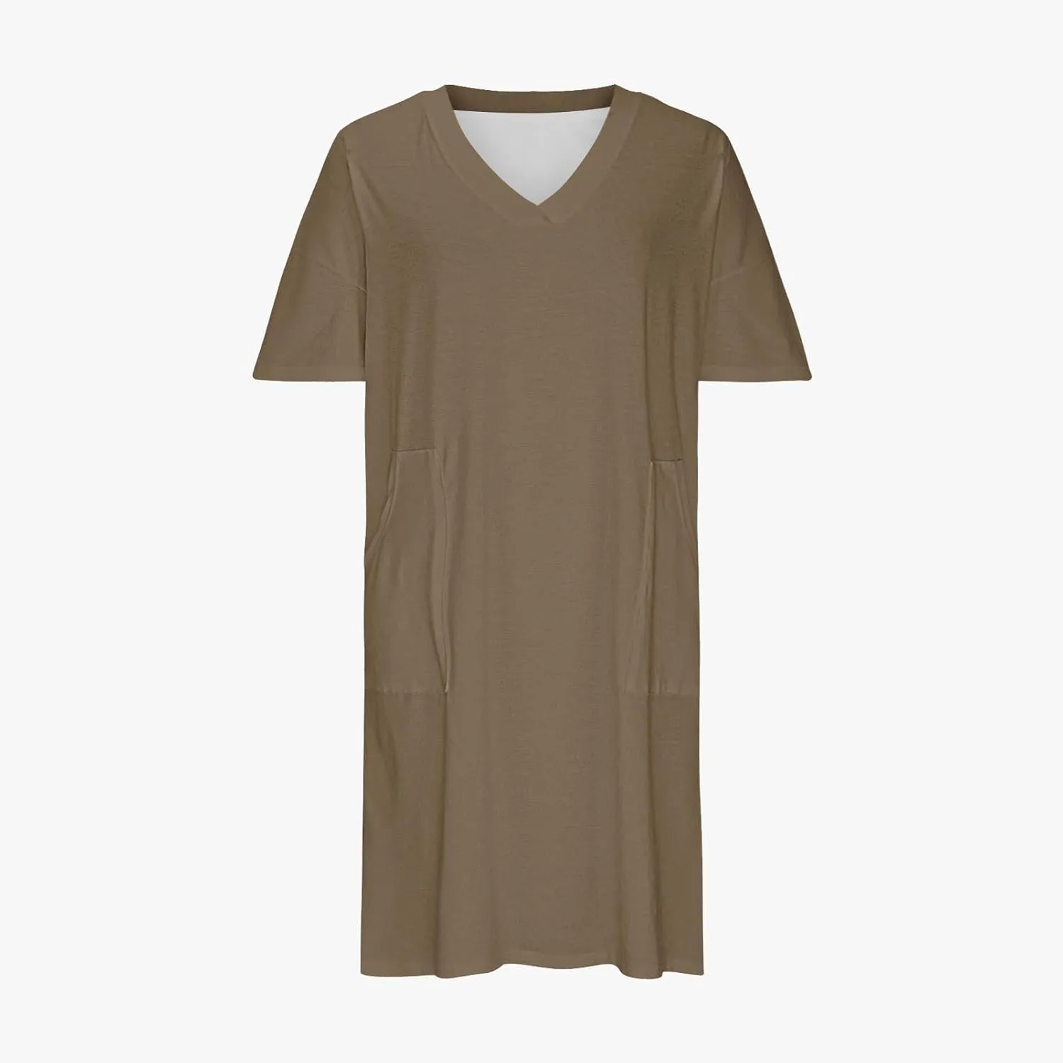 Plus Size V Neck Midi Dresses for Women Baggy V Neck T-Shirt Dress Solid Loose Fitting Sundress with Pokets