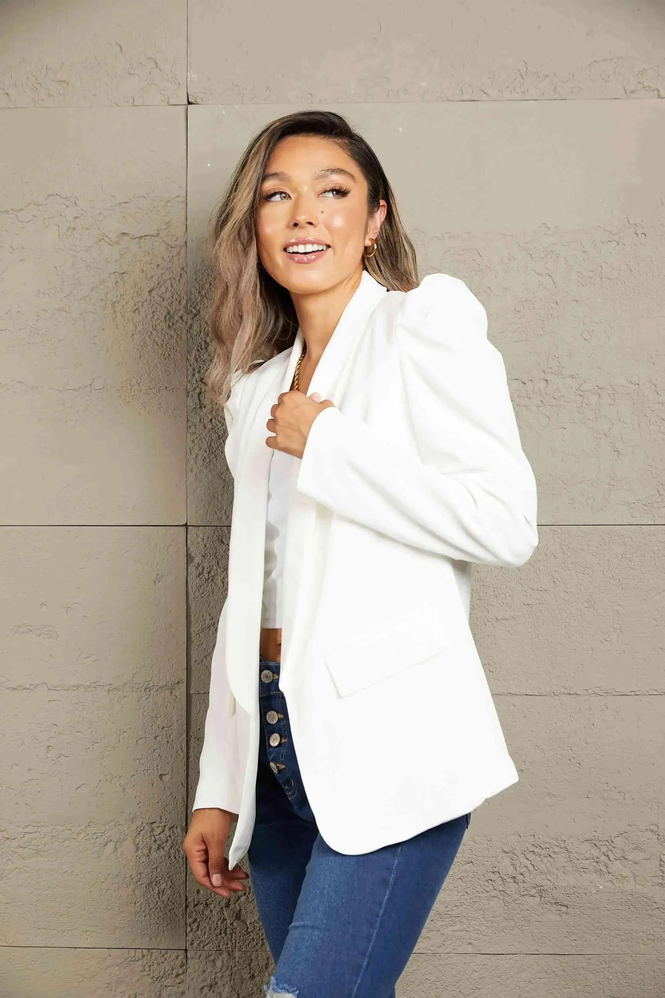 Puff Sleeve Shawl Collar Blazer